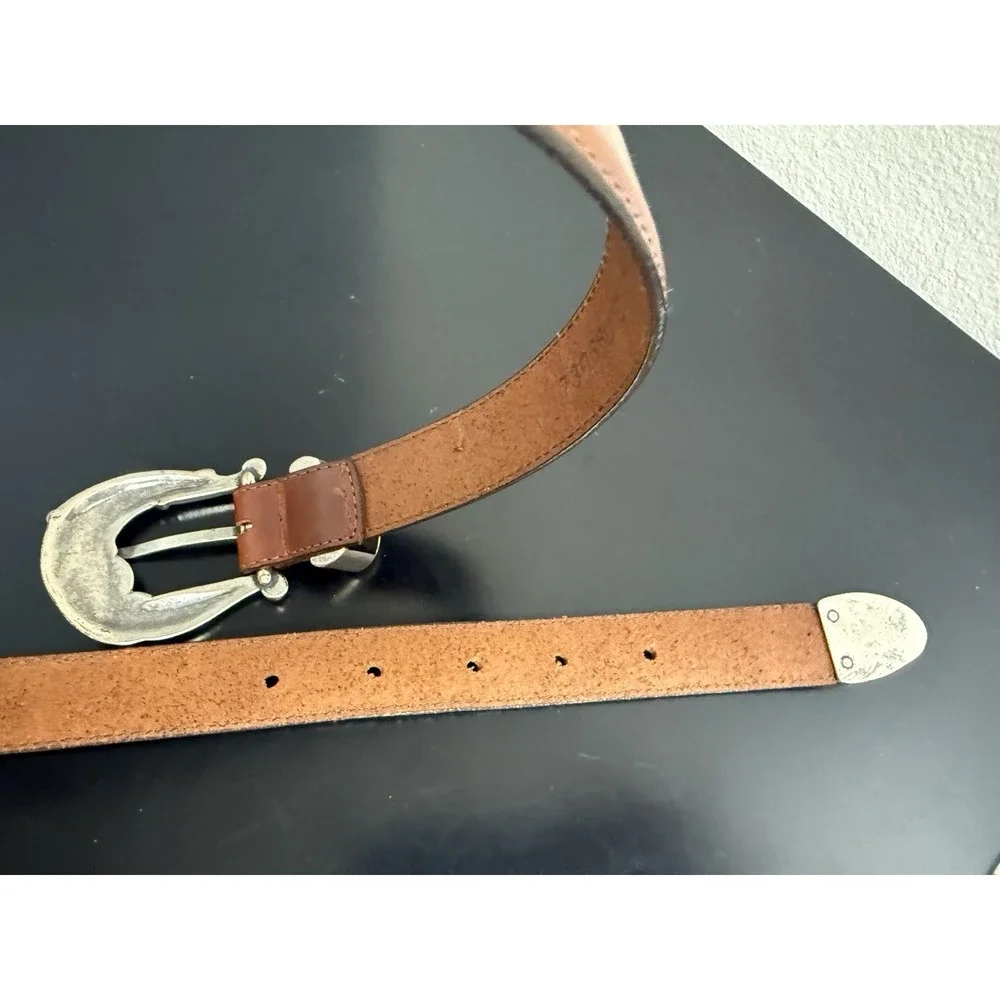 Talbots Brown Leather Belt Western Buckle Gardening Charms Small USA Made 32